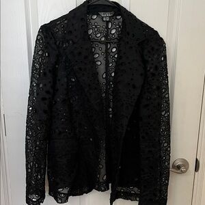 Nicole Miller Black Eyelet Lace Blazer - Sheer Openwork Suit Jacket
